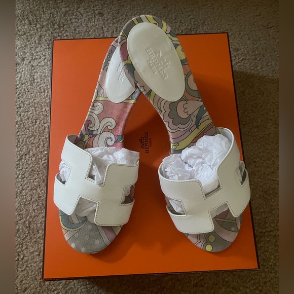 Authentic Hermes leather Oasis white slides sandals - Picture 1 of 7